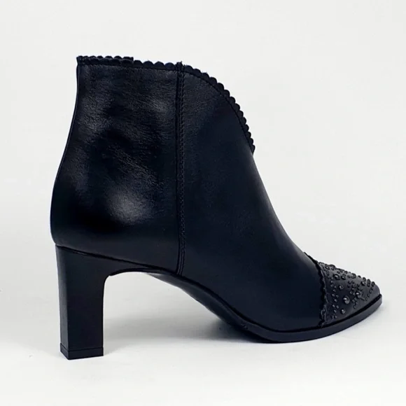 Javiera Booties Boots 2201 Studs Leather Ankle Boots Pointy Toe Heel Zip Spain - Picture 7 of 16